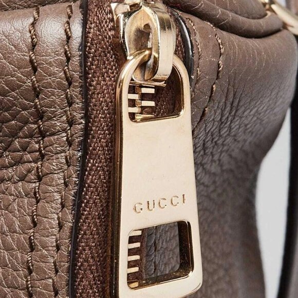 Gucci Grey Pebbled Leather Bamboo Shopper Boston Bag - Picture 11 of 12
